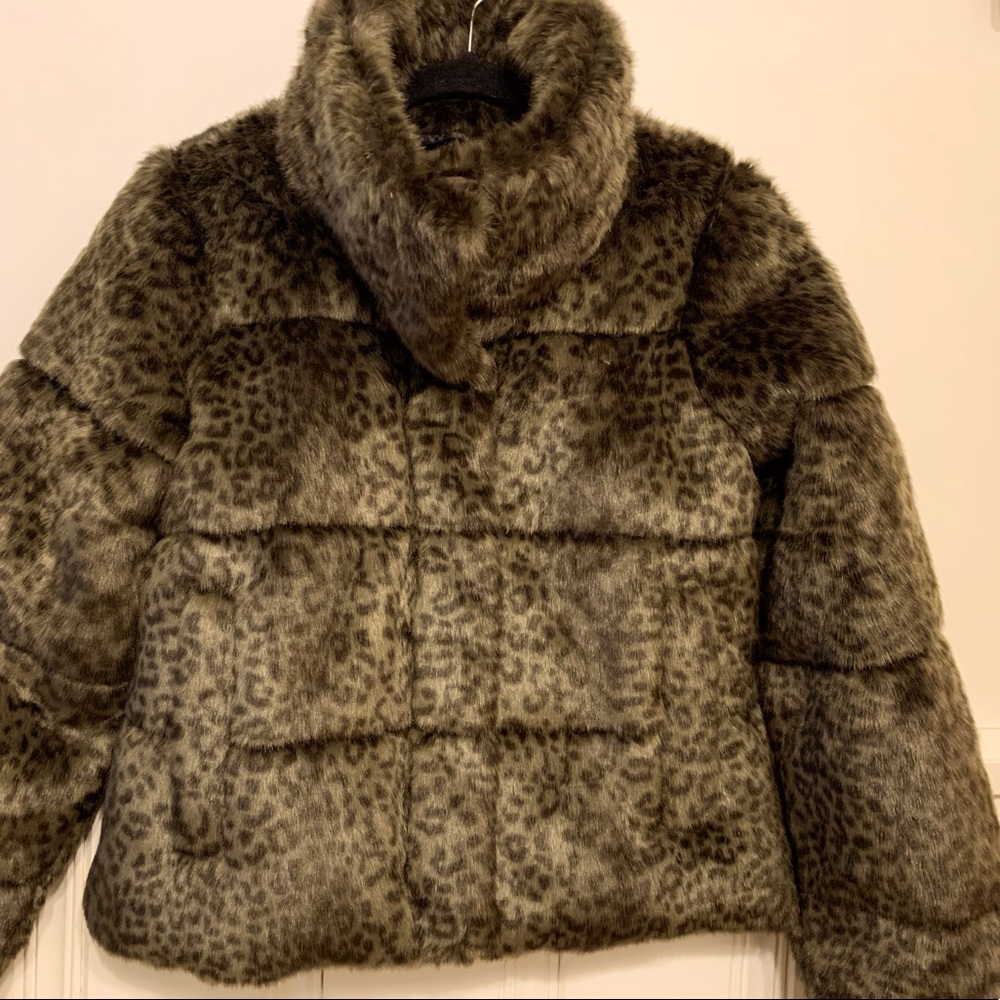 A&F Faux Fur Mini Puffer in Leopard Print • NWOT  Almost Boutique but no tags